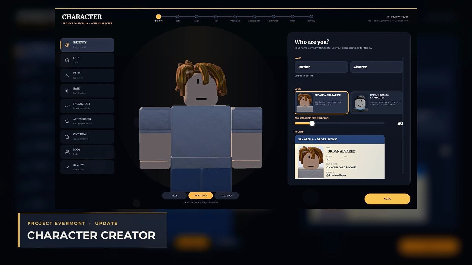 The character creator accessories step with catalog hats