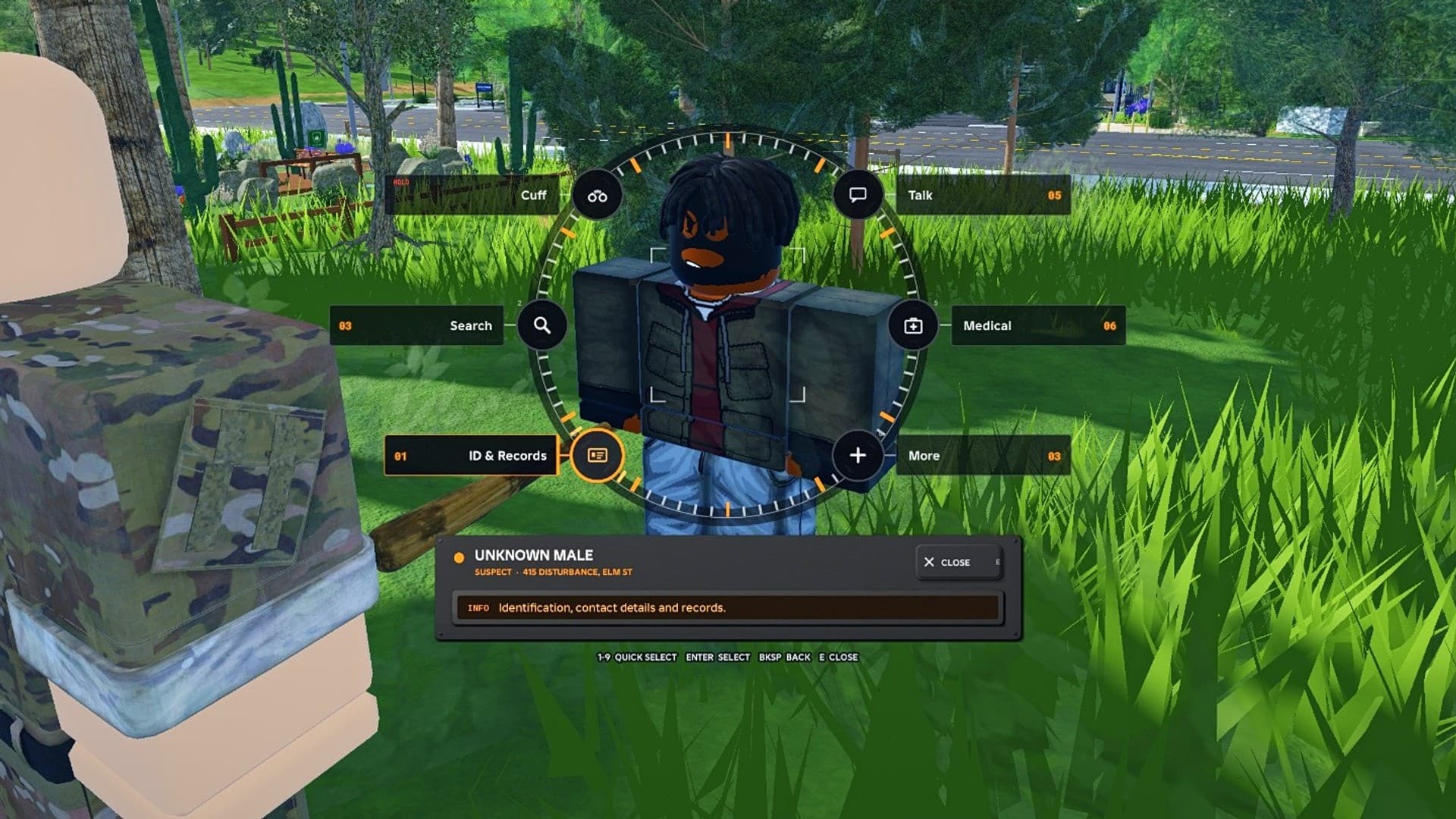 The Contact Dial around a suspect, with ID & Records selected